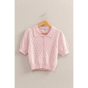 Double Zero Pointelle Open Knit Puff Sleeve Top